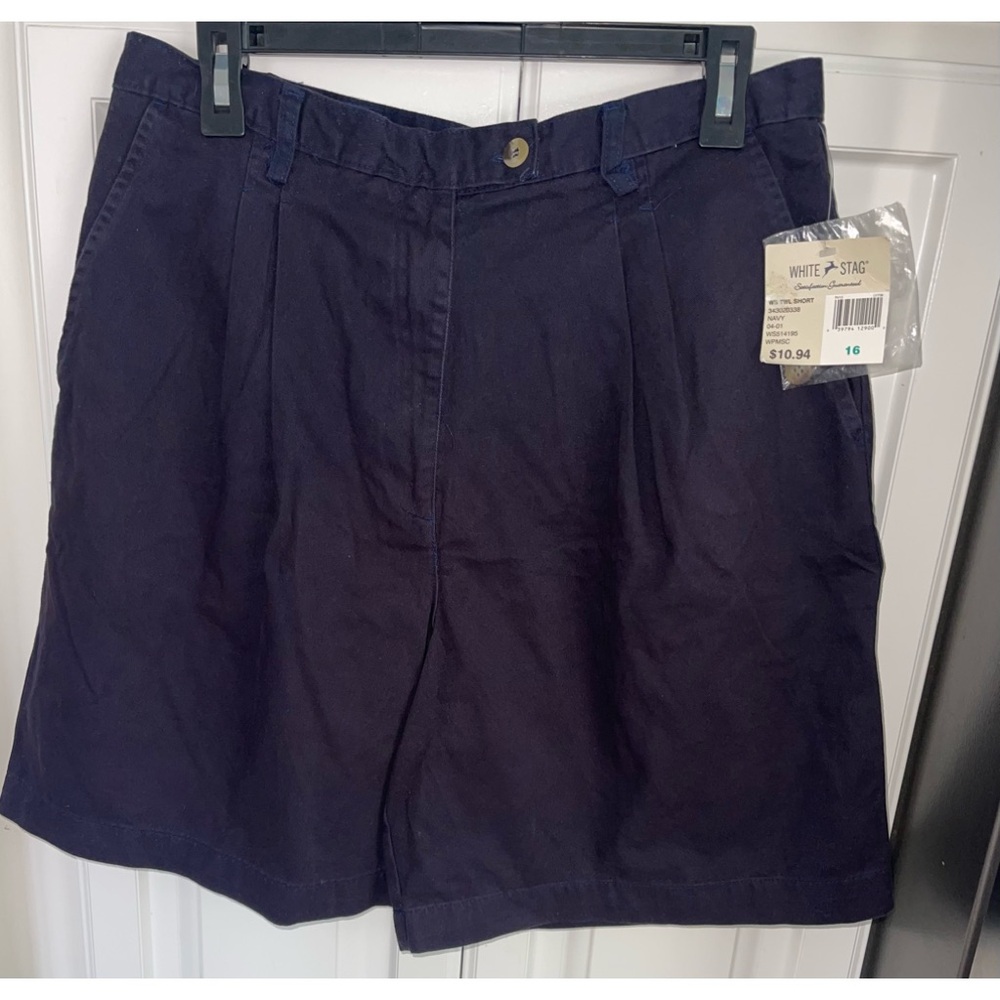 Vintage White Stag Womens Navy Blue Pleated Shorts High‎ Rise NWT sz 16